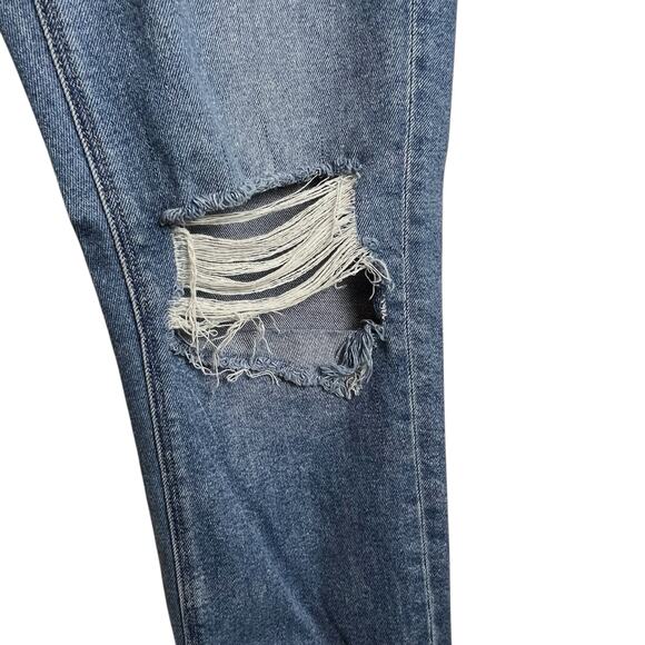 American Eagle Mom Straight Jeans Size 4 High Rise Distressed Ripped Knee - Picture 3 of 15